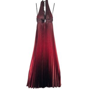 Betsy Adam Vintage Halter Ombre Maxi Gown Size 6 Satin Pleated Maroon Whimsigoth